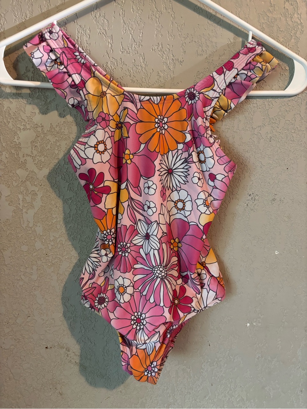 Kids Floral One-Piece Swimsuit - Pink & Orange